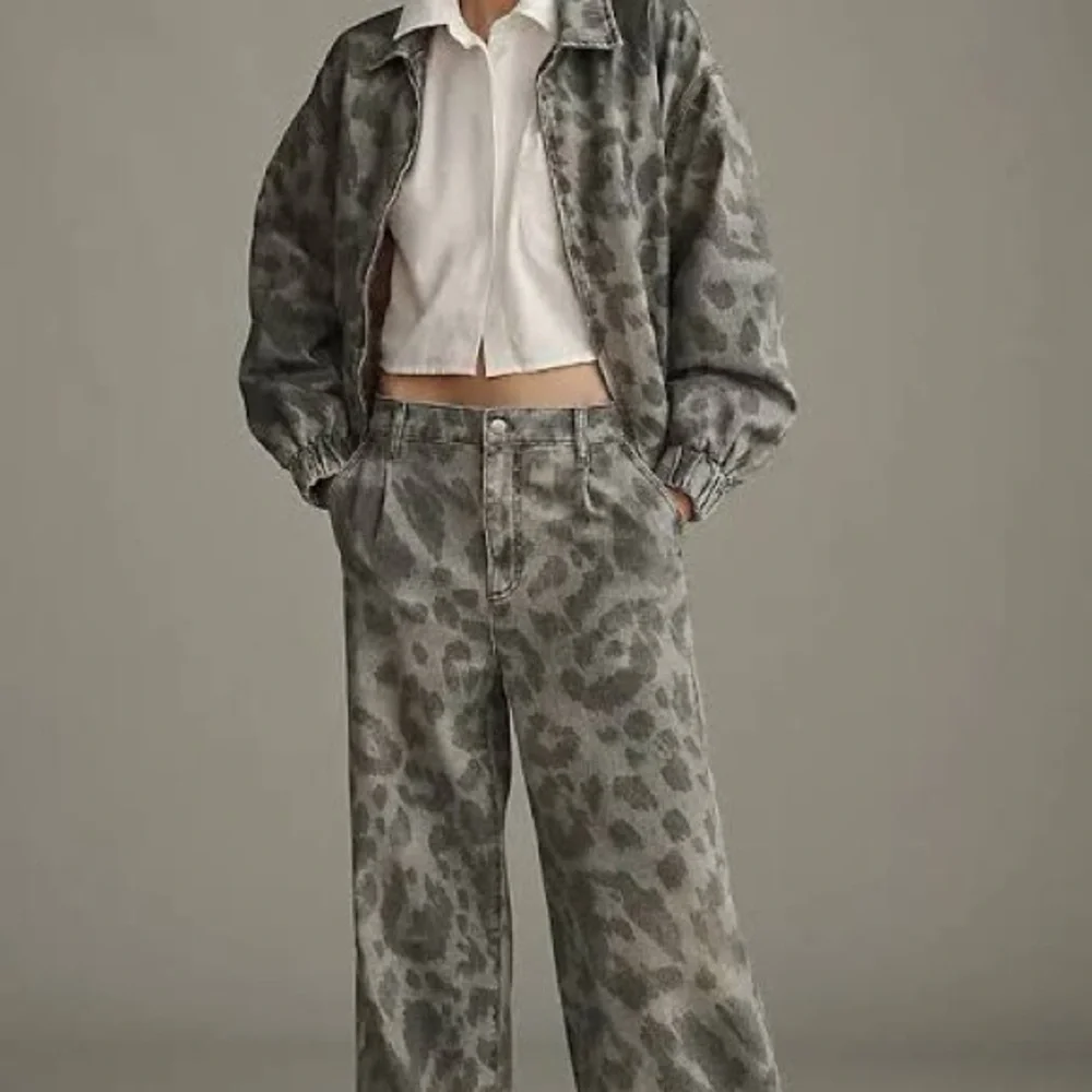 Anthropologie Pilcro Rylie Bomber Jacket Grey Leopard L - Picture 2 of 11